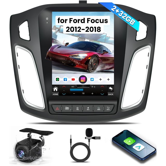 Radio de coche para Ford Focus 2012 2013-2018: estéreo de coche con 1280x800 HD 5G WiFi inalámbrico CarPlay Android Auto 1080P cámara de respaldo - pantalla táctil de 10,4 pulgadas con GPS Bluetooth S