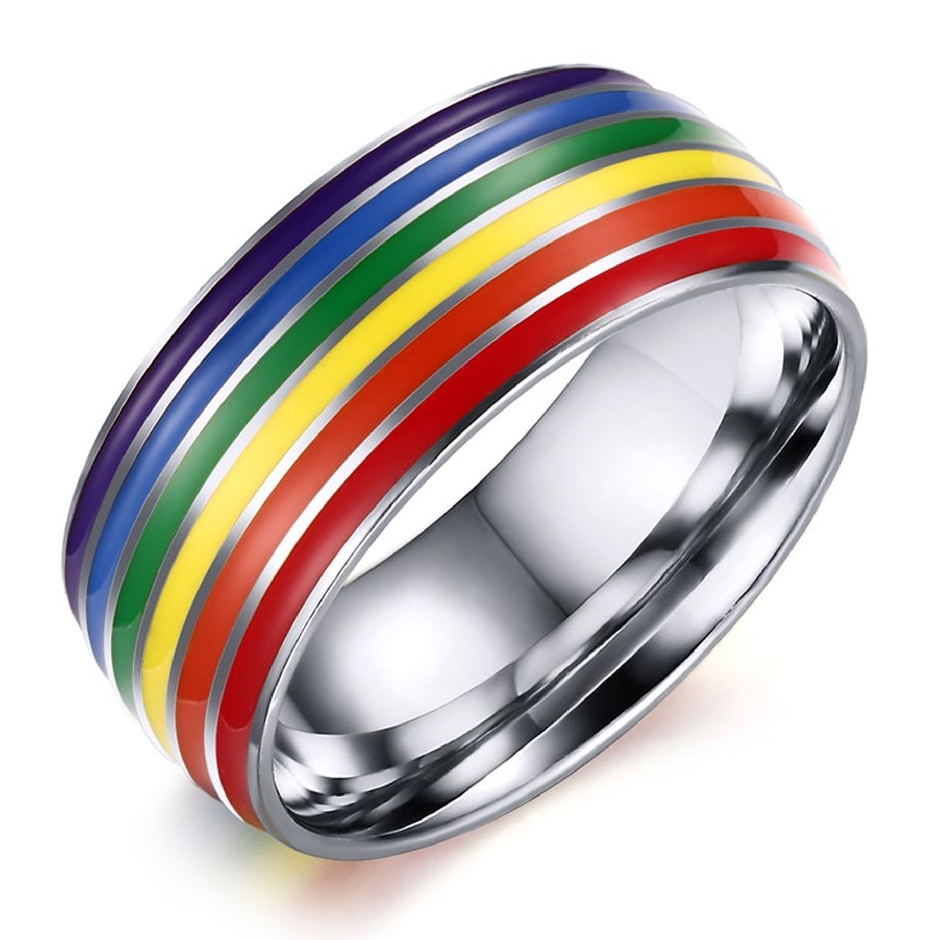 Aokarry Stainless Steel Ring for Men LGBT Pride Rainbow Stripe Love Spinner Promise Anniversary Rings
