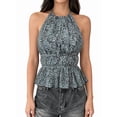 thumbnail image 3 of Open Back Halter Tops for Women Backless Ruched Ruffle Crop Tops Smocked Y2K Going Out Camisoles Gray Leopard Print L, 3 of 9