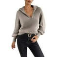 thumbnail image 2 of Sweaters for Women 2025 Fall Winter Long Sleeve Polo Collar Trendy Knitted Jumper Top Womens Pullover Sweaters, 2 of 5