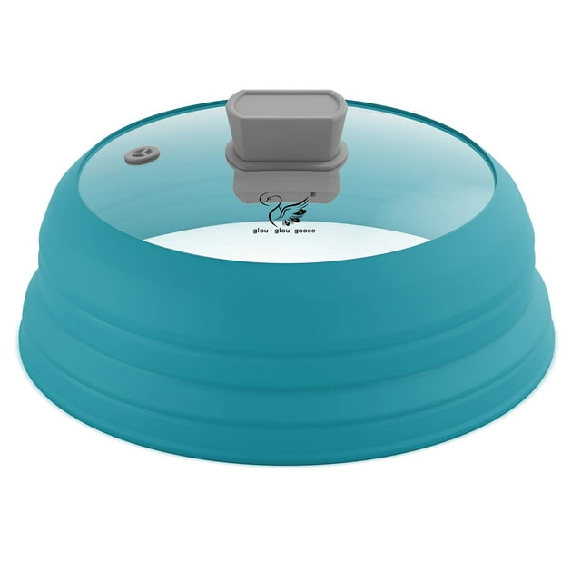 Tapa antisalpicaduras de cristal para microondas, 26,7 cm, color azul
