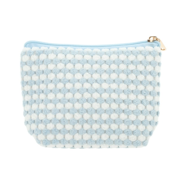 Bolsas de maquillaje de triángulo con puntos, 1 Pc, amigable para viajar, color azul, felpa