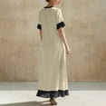 thumbnail image 7 of Womens Color Block Elegant Summer Linen Maxi Dresses, Loose V Neck Ruffle Hem Short Sleeve Wedding Guests Dresses, 7 of 7