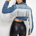 thumbnail image 4 of AOOCHASLIY Women Coat Women's Fashion Tassel Patchwork Distressed Denim Jacket, 4 of 5