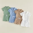 thumbnail image 4 of Mercatoo Newborn 0 3 6 12 18 Months Baby Boy Summer Clothes Solid Color 𝐑omper Short Sets Cute Casual Knit 2 Piece Infant Outfits, 4 of 4