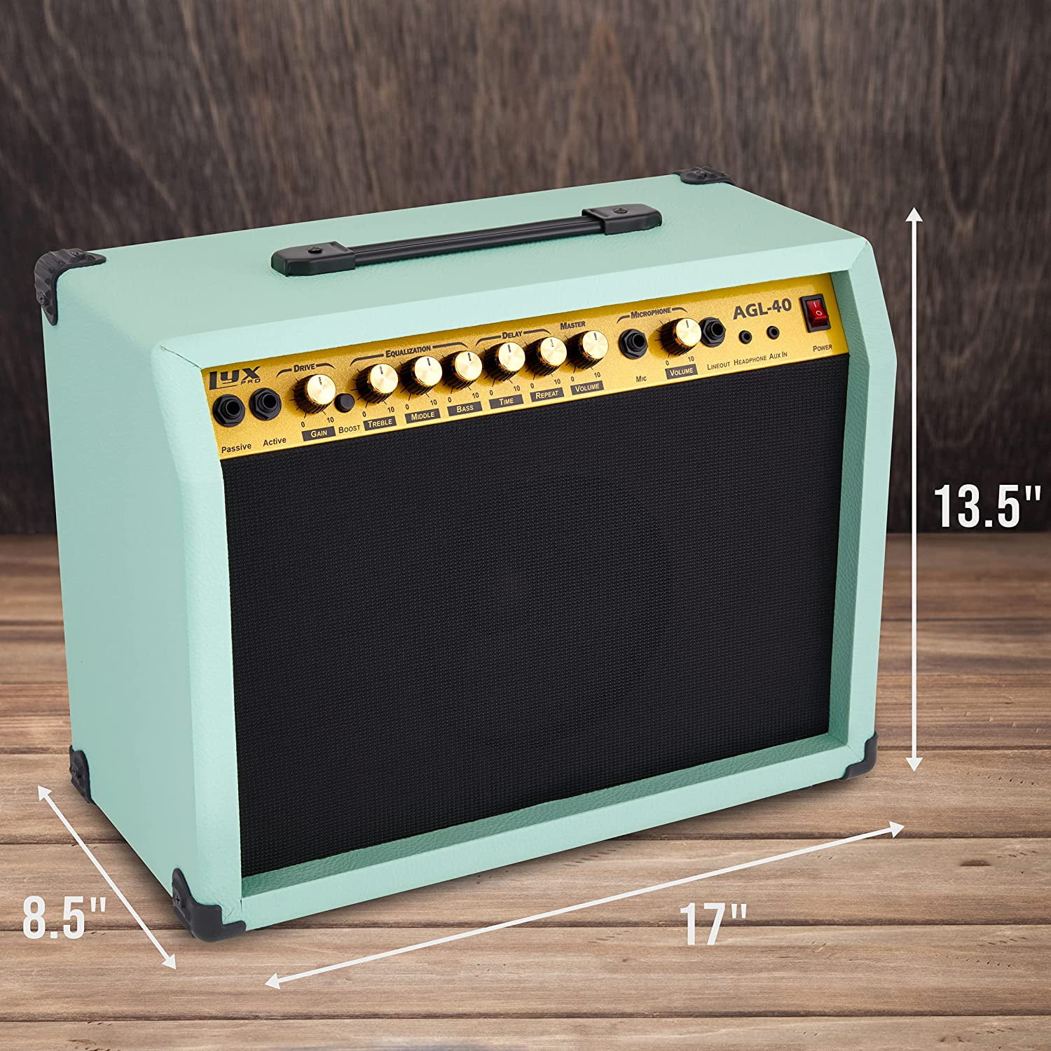 LyxPro Electric Guitar Amplifier, 40 Watt, Wood Guitar Amp with Built-in Speaker, Green