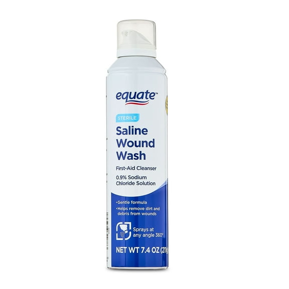 Equate Sterile Saline Wound Wash Spray, First-Aid Cleanser, 7.4 fl oz.