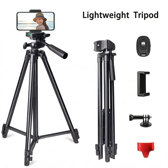 51'' Camera Tripod Camera Stand for Canon Rebel Eos Nikon DSLR, Travel Tripods for Phone   Black