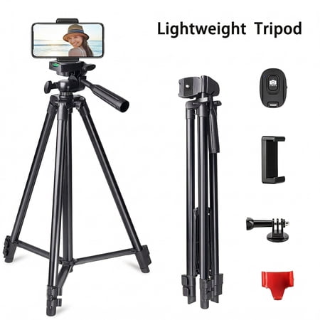 51'' Camera Tripod Camera Stand for Canon Rebel Eos Nikon DSLR, Travel Tripods for Phone Black