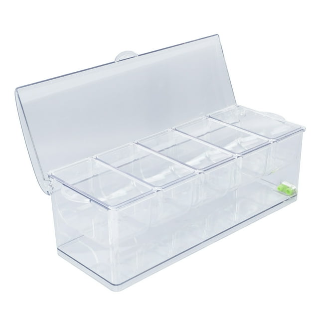 Ice Chilled Condiment Server, Ice Chilled Condiment Containers Clear Fruit Tray with Lid, Plastic Storage Cold Food Container Sauce Caddy Serving Tray Container for Fruit Salad