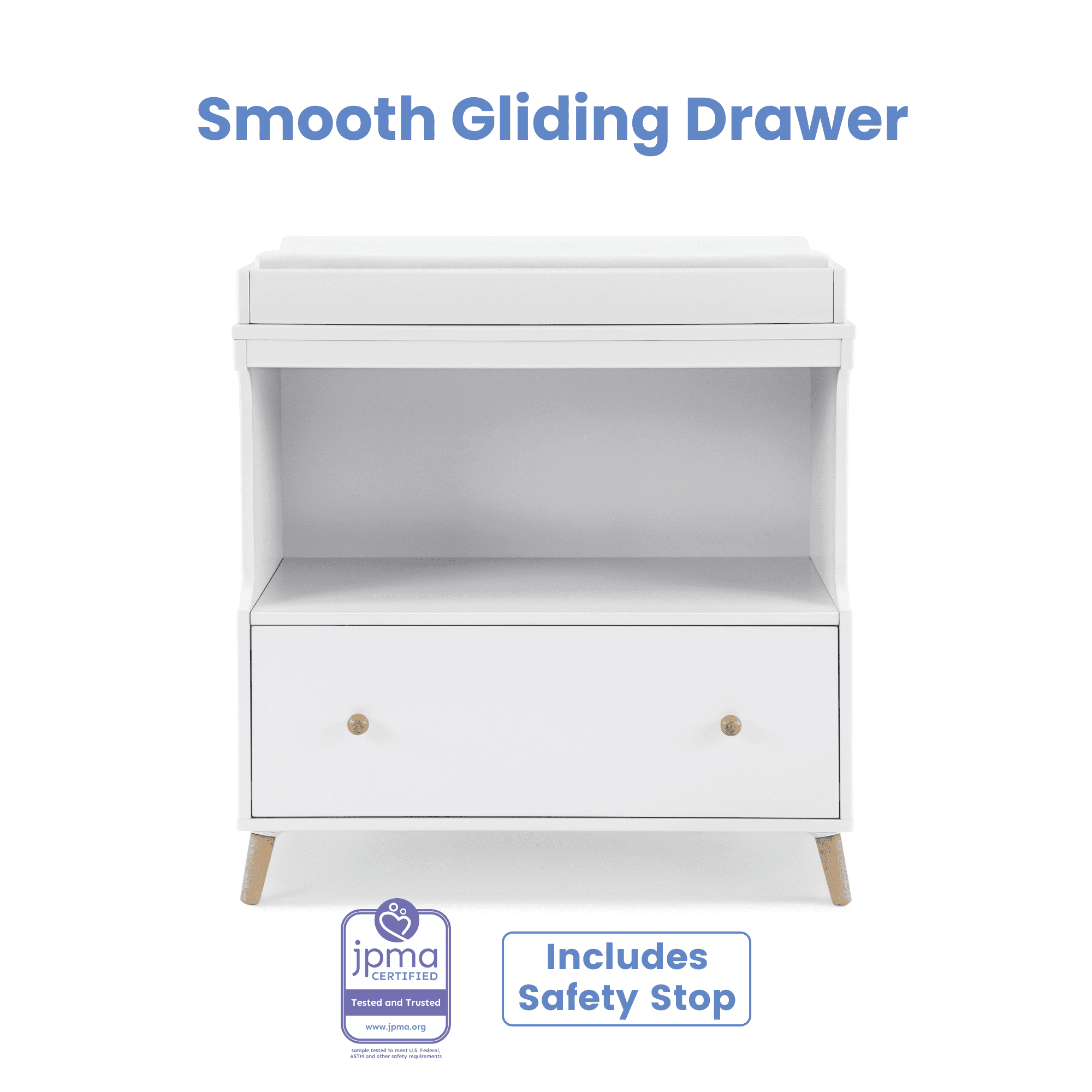 Delta Children Essex Convertible Changing Table with Drawer, Greenguard Gold Certified, Bianca White/Natural