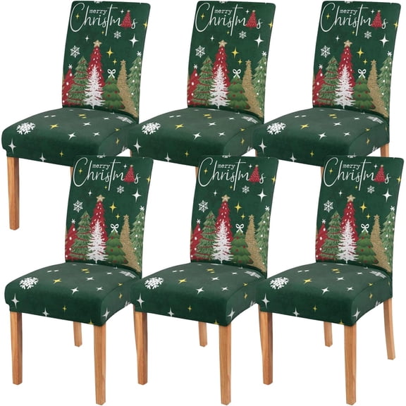 Christmas Chair Covers Set of 6,Xmas Tree Dining Chair Slipcovers,Elastic Removable Washable Dining Parsons Chair Protectors,Christmas Decor for Home Green