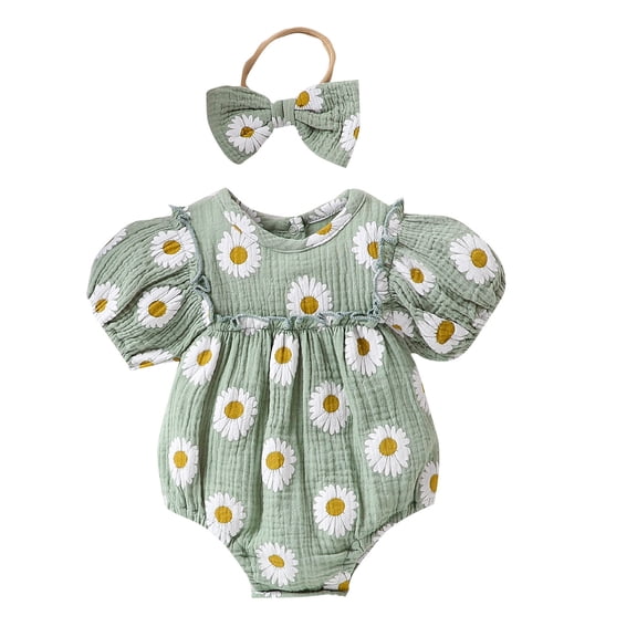 Jamsmile Newborn Girls Outfits Sets Sunflower Print Summer Rompers With Headband Cute 2 Piece Beach Infant Girls Clothing
