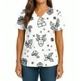 thumbnail image 2 of Women's Christmas Scrub Top Stretchy Vneck Short Sleeve Cute Xmas Printed Christmas Nursing Work Uniform T Shirts with Pockets, 2 of 5