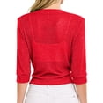 thumbnail image 5 of Women Crop Cardigan Sheer Mesh Shrug for Dress Bolero Tie Front 3/4 Sleeve Tops Red L, 5 of 6