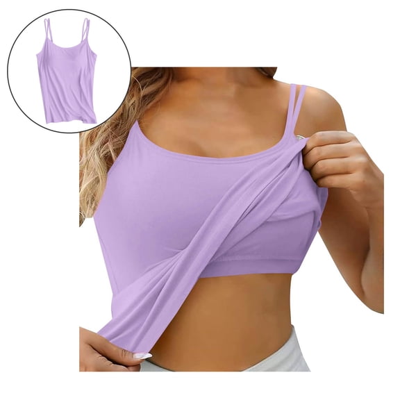 Women's Camisoles Purple Tank with Built in Bras Spaghetti Strap Cami Tank Top Womens Workout Tops
