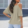 thumbnail image 6 of Fesfesfes Women's Summer Blouses Fashion Off-Shoulder Short Sleeve T-Shirts Solid Color Casual Tees for Parties Beach Tops(Beige#1,L), 6 of 6