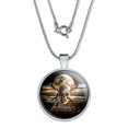 thumbnail image 1 of Pirate Skull Crossed Swords Cutlasses Ocean Moon 1" Pendant with Sterling Silver Plated Chain, 1 of 4
