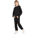 thumbnail image 3 of Arshiner Girl's 2 Piece Outfit Solid Waffle Long Sleeve Pullover Hooded Sweatshirt and Sweatpants Knit Sets Cute Child Tracksuits, 3 of 10