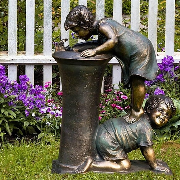 Garçon et Fille Jardin Statue un Enfant avec des Lucioles Jardin Statue-Jardin Décoration