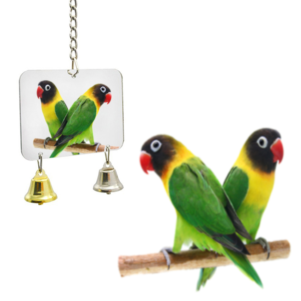 Parrot Bell Toy Pet Bird Mirror Toy HeartShaped Round Rectangle