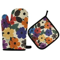 Yayeee Oven Mitts and Pot Holder Set of 2 Heat Resistant Kitchen Gloves Baking Hot Pad, Large Colorful Flowers Pattern