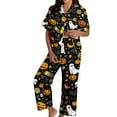 thumbnail image 2 of Halloween Pajamas Women Set 2 Pieces Button Down Pumpkin Printed Short Sleeve Shirts And Long Pants Loose Fit Comfy Soft Fall Womens Pjs Sets Orange L, 2 of 5
