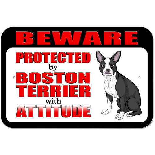Vintage Metal Sign 'Beware Protected By Dogo Argentino With Attitude' - 12x8 Inch Tin Wall Decor