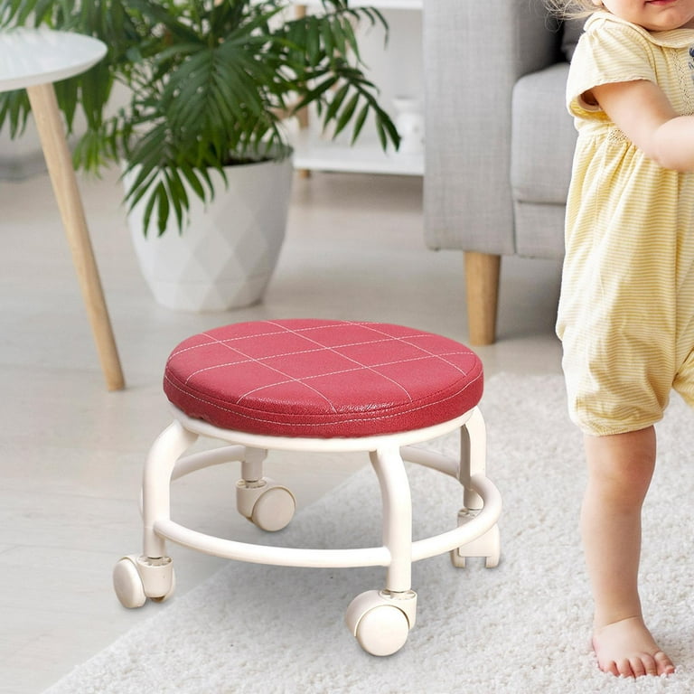 Rolling Stools with Wheels Low Height Rolling Stool Short Small Stool Chair Small Swivel Chair Pulley Wheel Stool for Kids and Adult Fitness Red