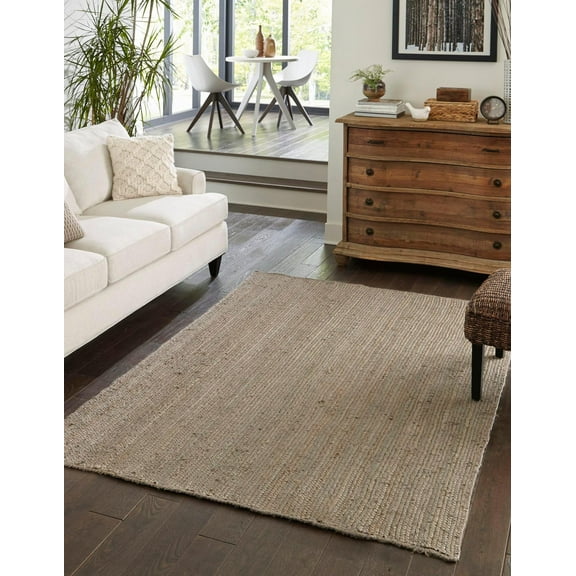 Indian Handmade Braided Gray Natural Jute Area Rug, Home Décor Rug, Jute Rug for Bedroom, Dining Room, living room, Doormat Rug Size - 8' Square (240 cm x 240 cm)