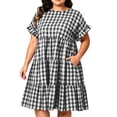 thumbnail image 2 of CALAFEBILA Sun Dresses for Women Casual Beach Lattern Short Sleeve O-neck Plaid Midi Sun Dress Swing Long Womens Dresses, 2 of 9