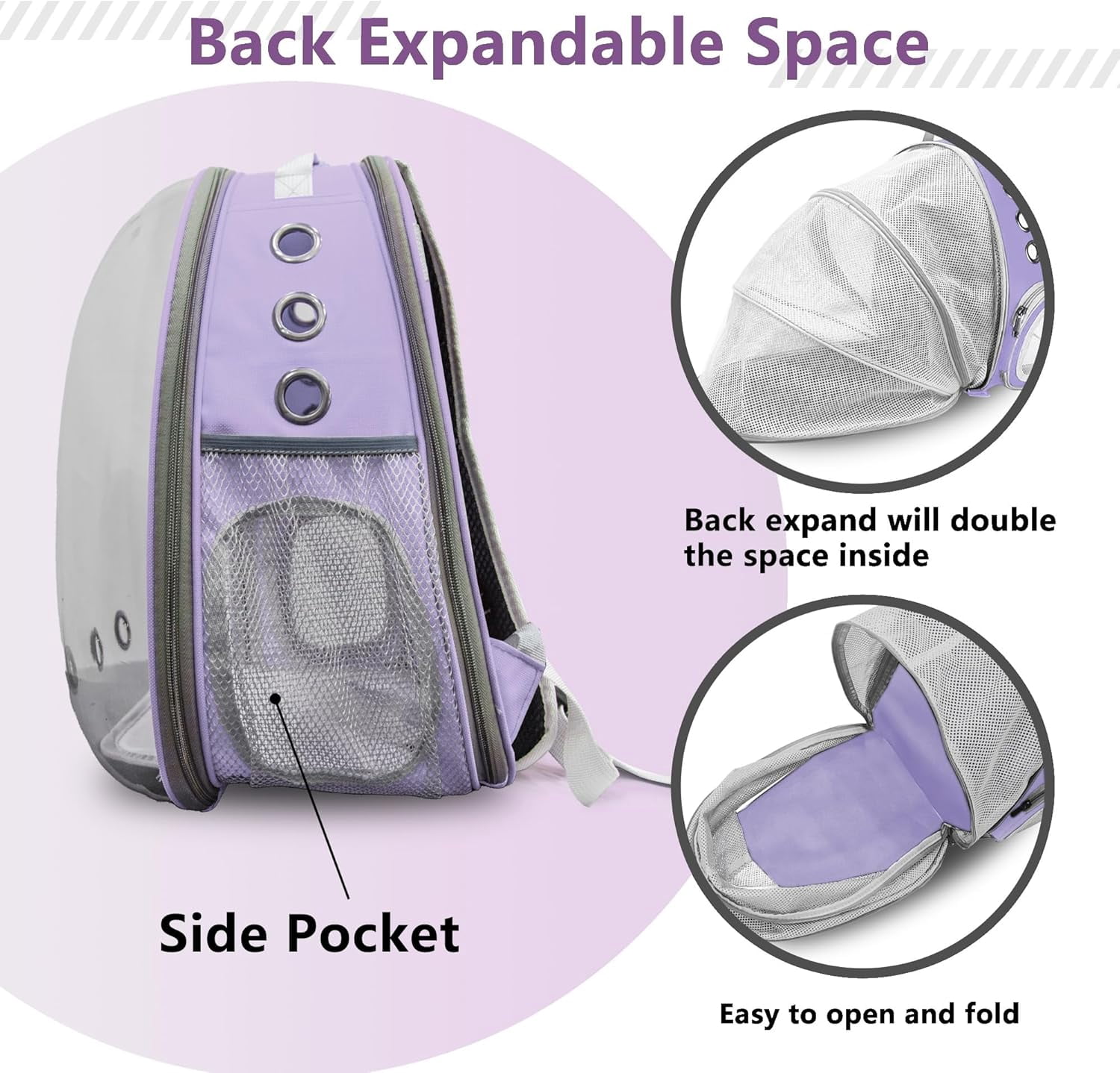 DENZUS Bubble Expandable & Foldable Cat Backpack Carrier, Breathable Pet Backpack for Large Cats, Designed for Hiking, Travelling, Camping