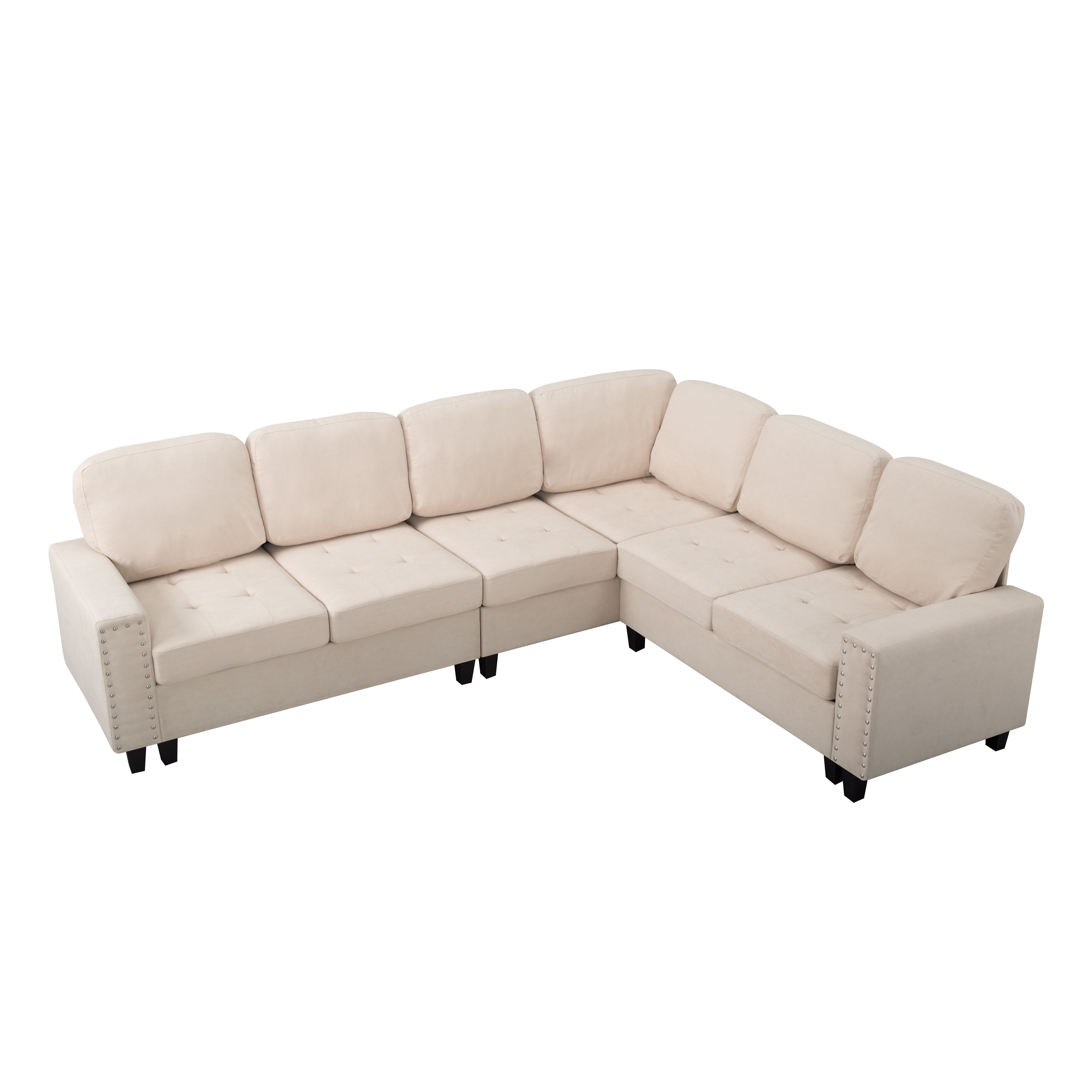 Gewnee Beige L - Shaped Reversible Sectional Sofa, Soft Breathable Fabric 6 - Seater 107.9" for Living Room Office