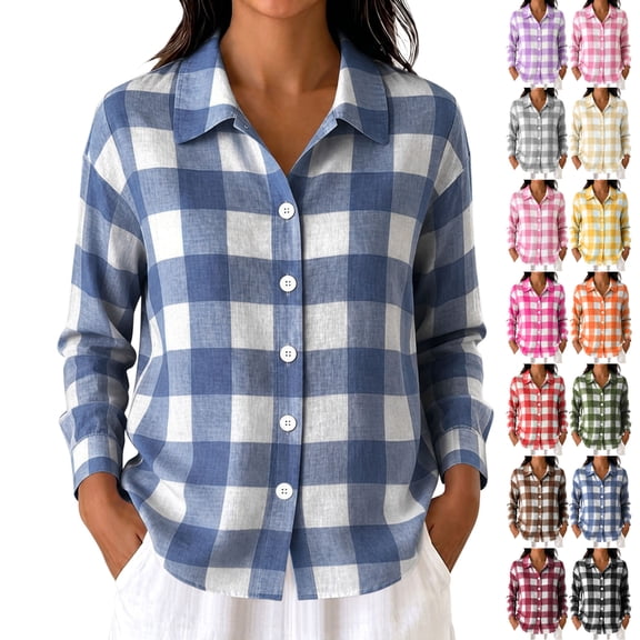 Long Sleeve Shirt Women Dqueduo Fashion Women's Casual Printed Comfortable Long Sleeve Button Blouse Top Blue XL