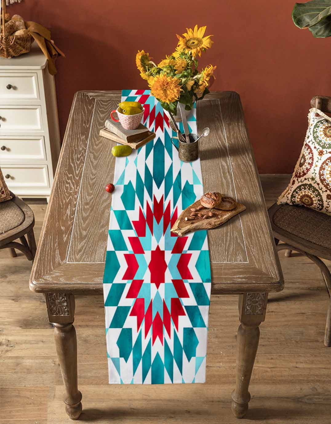 Table Runner Dresser Scarf 13 x 36 Inch Country Vintage Tribal Modern Bohemian Ethnic Table Runners Non-Slip Heat Resistant Kitchen Dining Table Decor for Indoor Outdoor Home Party Decoration