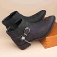 thumbnail image 2 of Men's Vintage Embroidered Western-Inspired Ankle Boots, Pointed Toe Elastic Side Slip-On Chelsea Boots with Decorative Buckle & Chain, Low Block Heel, 2 of 5
