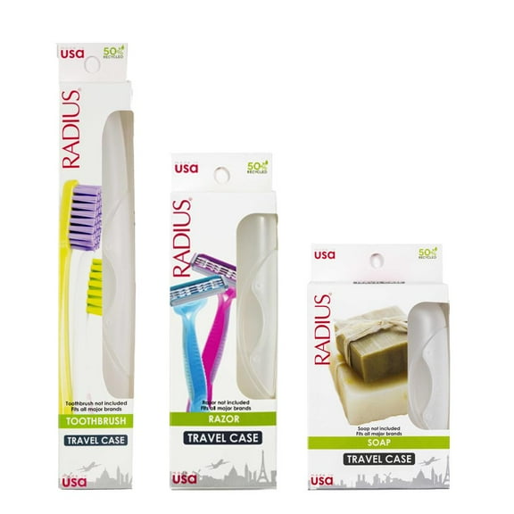 RADIUS Toothbrush Portable Travel Case Kit Standard Toothbrush Soap Razor Case Storage Box for Travel BPA Free 3 Count - Opaque White