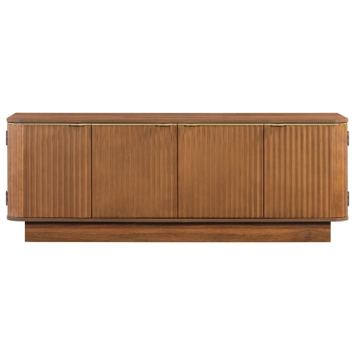 70 Inch Mid-Century Modern TV Stand, Fluted Wood Media Console with Adjustable Shelves and Cable Holes, Entertainment Center with Storage Cabinets, Farmhouse TV Cabinet for Living Room, Brown