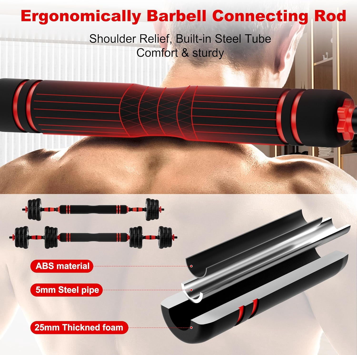 Adjustable Dumbbell Set, 10-90lbs Free Weight Set with Connector, 5-in-1 Dumbbells Convertible to Barbell, Kettlebells, Push-up Stand, Weight Plates for Home Gym Fitness for Men and Women