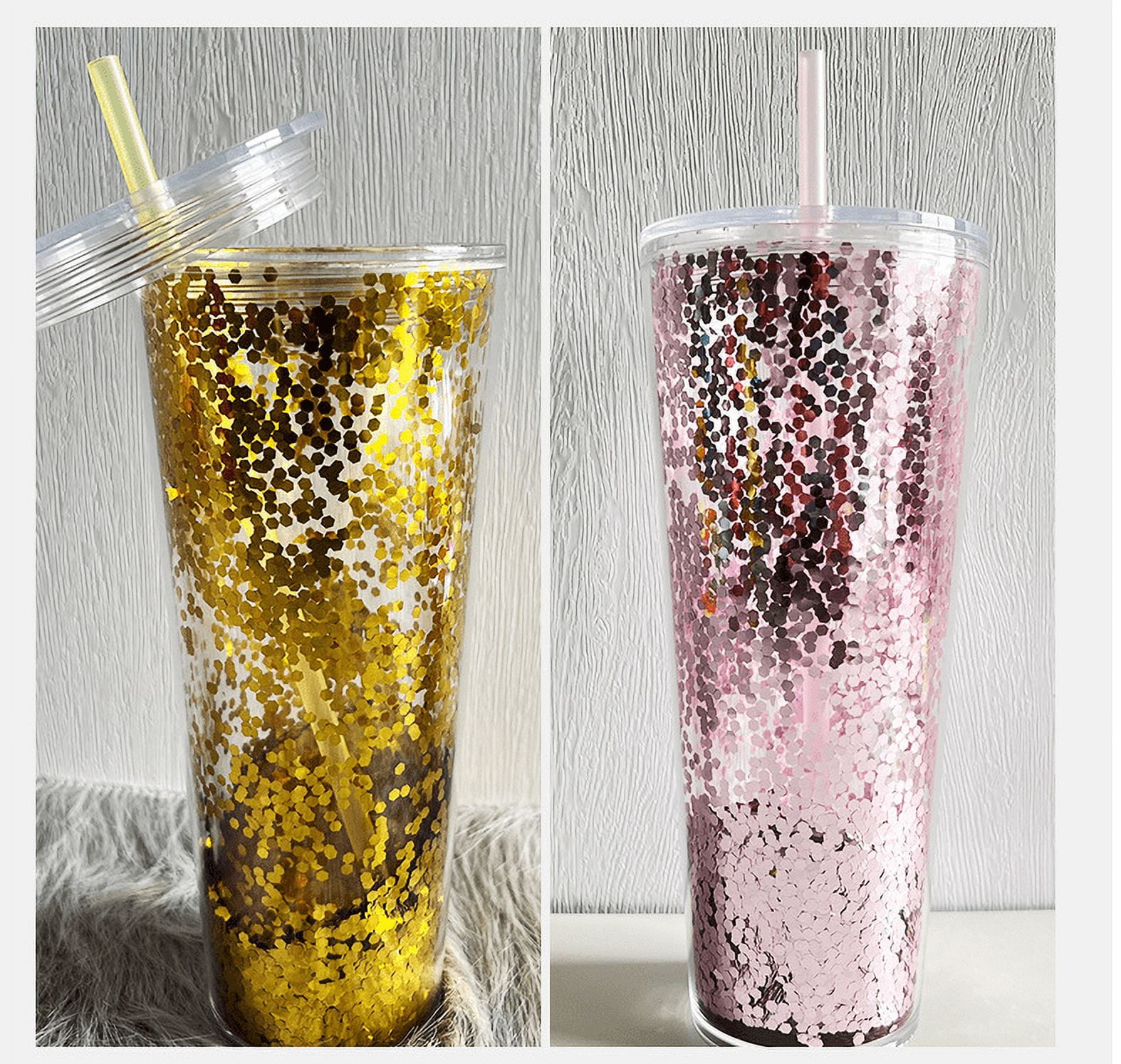 D-GROEE 24OZ/710ml Glitter Tumbler With Straw Double Wall Acrylic Silver  Glitter Cup,Leak-Proof, Juice Iced Coffee Tumbler Cup