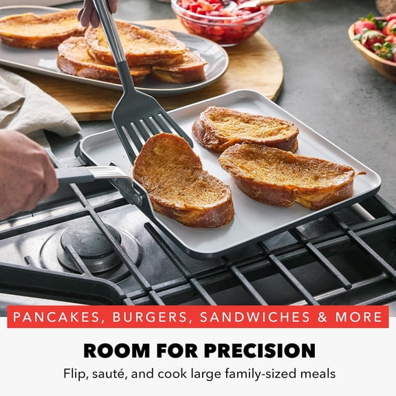 x Bobby Flay 11" Nonstick Square Griddle Pan, PFAS-Free Diamond Ceramic, Stay-Cool Silicone Handle, Easy Clean Dishwasher & Oven Safe Skillet, Graphite