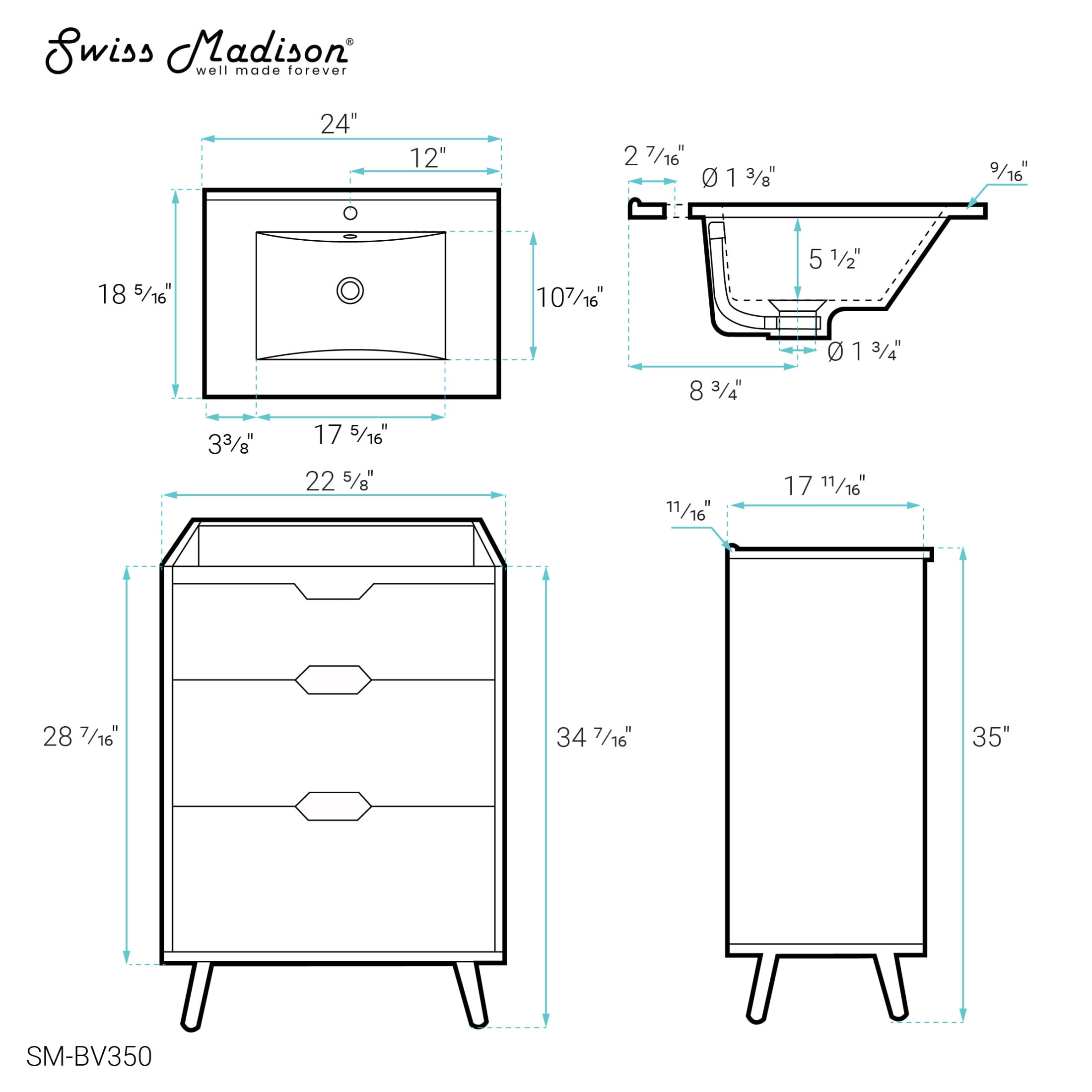 Brusque 24" Freestanding Bathroom Vanity in Natural Oak with Sink Top