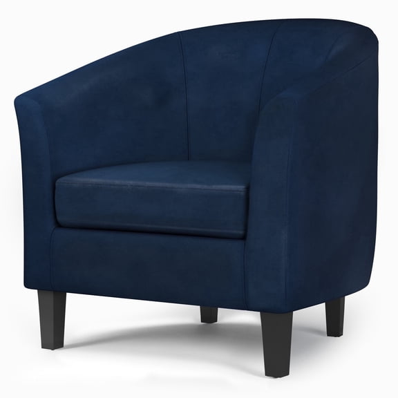 Simpli Home Austin 30 inch Wide Contemporary Tub Chair in Distressed Dark Blue Vegan Faux Leather