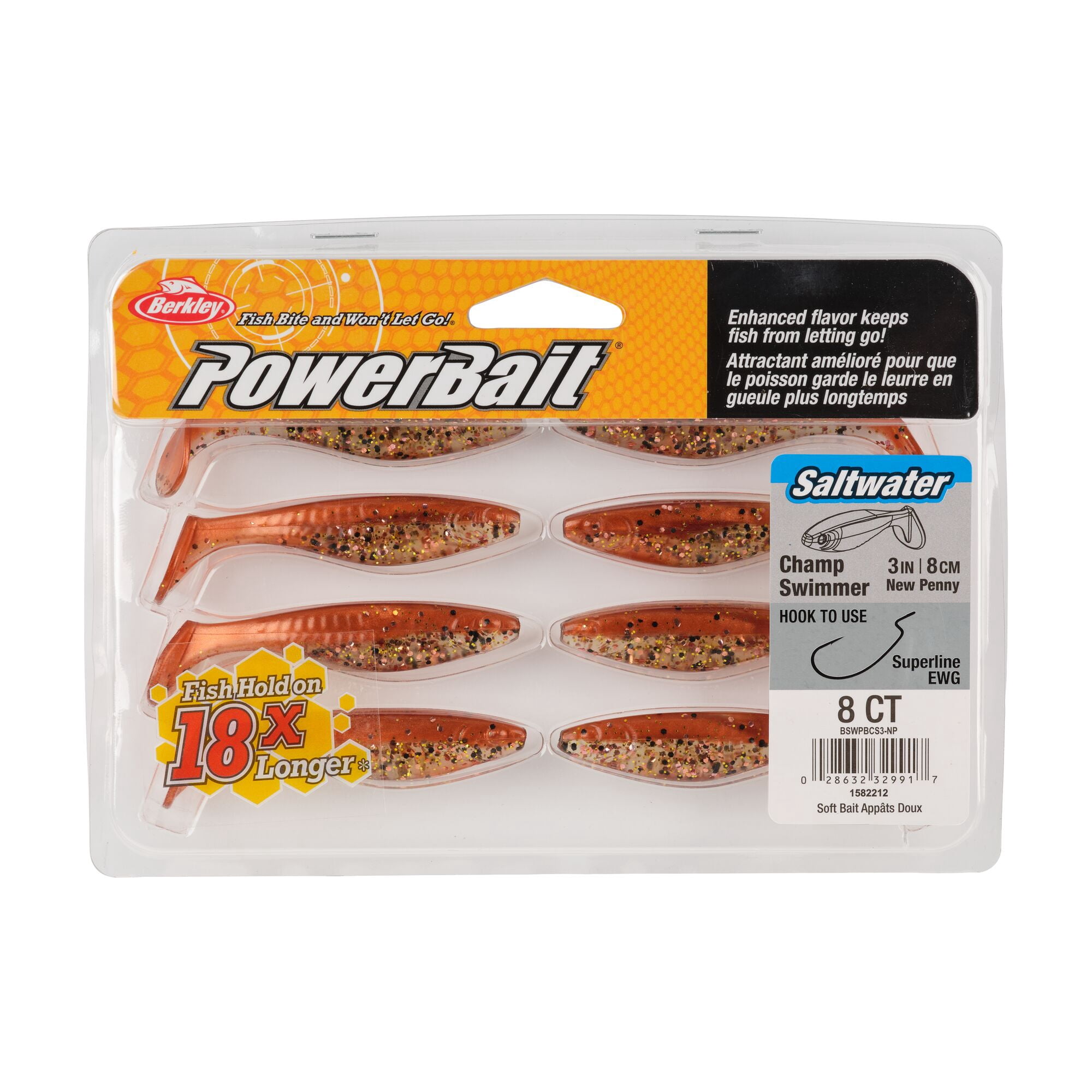 Berkley PowerBait® Saltwater The Champ Swimmer, 3 in, Swimbaits, New Penny (8-count)
