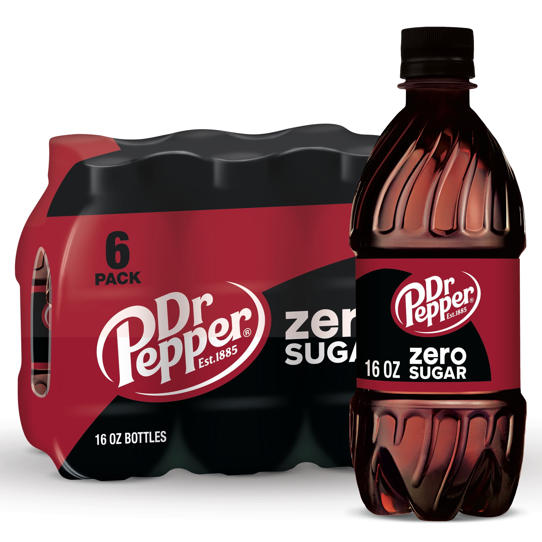 Dr Pepper Diet Zero Sugar Soda Pop, 16 fl oz, Six Pack Bottles