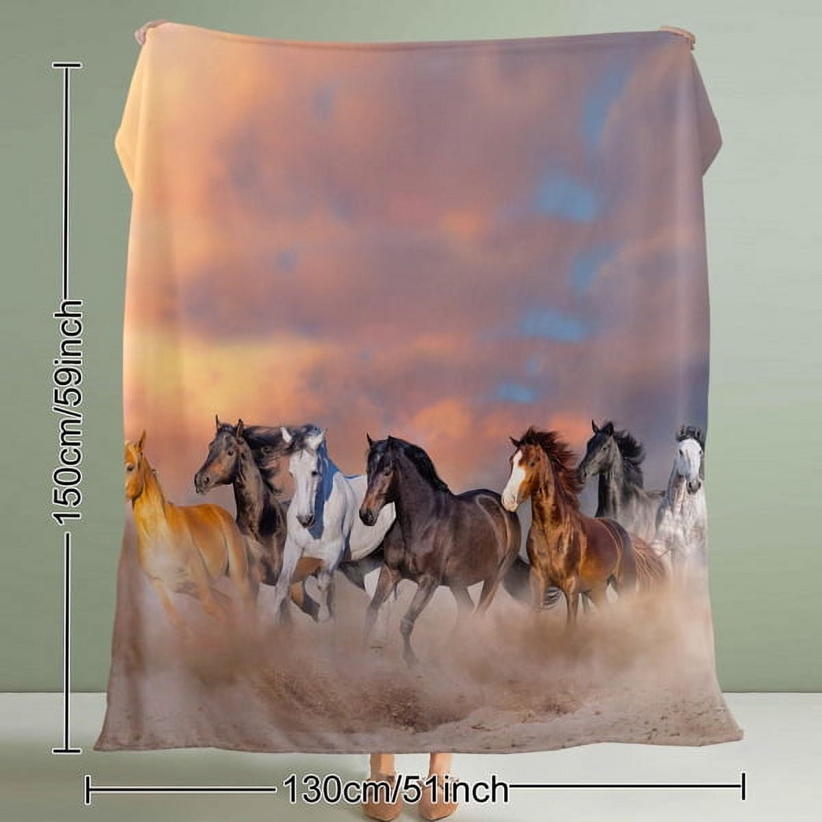 3D Horse Printed Flannel Throw Blanket Horse Throw Blanket Fleece Blankets with Horses Cool Horse Soft Plush Blanket for Couch Sofa Bed 130X150cm
