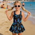 thumbnail image 3 of Xixirimido Blue Butterflies Stars Print Girls One-piece Swimsuits Sleeveless Swimwear with Skirt & Built-in Shorts Hawaiian Beach Vacation Modest Bathing Suit, 8-9 Years, 3 of 7