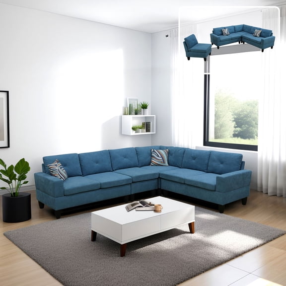 PonLiving 95.5" Sectional Couch Corner Sectional Lounge Sofa Unique Own Combination Sectional Sofa, Lake Blue