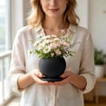 thumbnail image 5 of Ceramic Spherical Vase with Tray, Scandinavian Matte Desk Flower Pot for Living Room Dining Table, Handcrafted Textured Indoor Plant Container for Daisies Carnations, 5 of 6