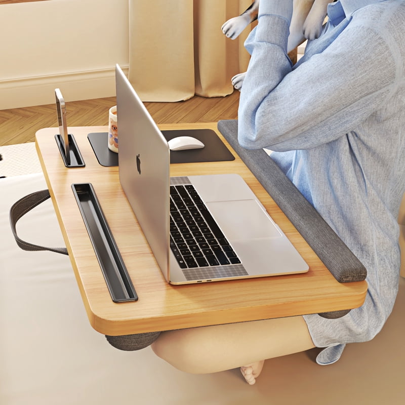 UNICOO Portable Lap Desk with Pillow Cushion, Fits 15.6" Laptop – Anti-Slip Strip, Storage Slot, Ergonomic Laptop Stand for Bed, Couch, or Home Office | Students, Home Office, or Travel (Maple)